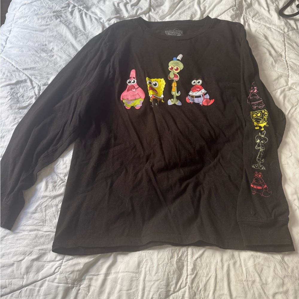 Black Spongebob Graphic Long Sleeve Shirt